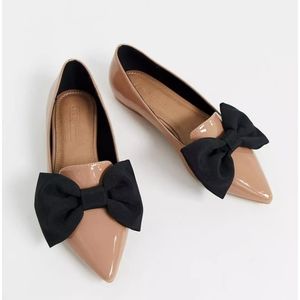 ASOS Glossy Bow Pointed Toe Flats